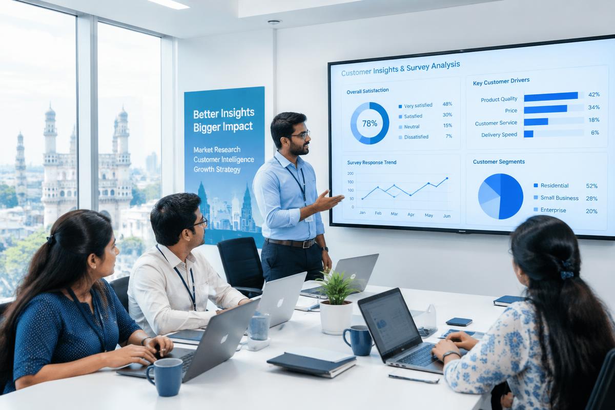 Research team reviewing customer insight dashboards